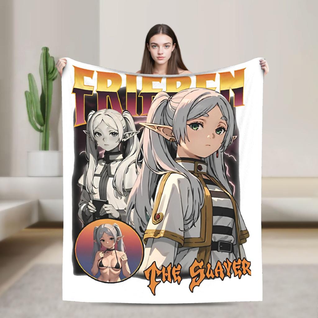 Frieren Beyond Journey's End Blankets Flannel Print Full Character Multi-function Lightweight Throw Blankets Bedspreads Quilt