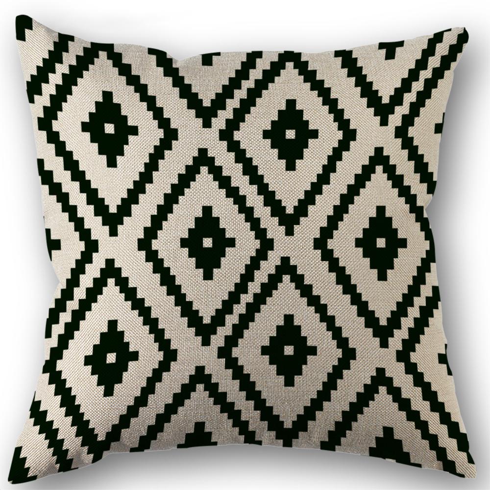 45X45Cm Linen Polyester Cushion Cover Abstract Geometric Grids Stripe Throw Pillowcase For Sofa Home Decor Pillows Case