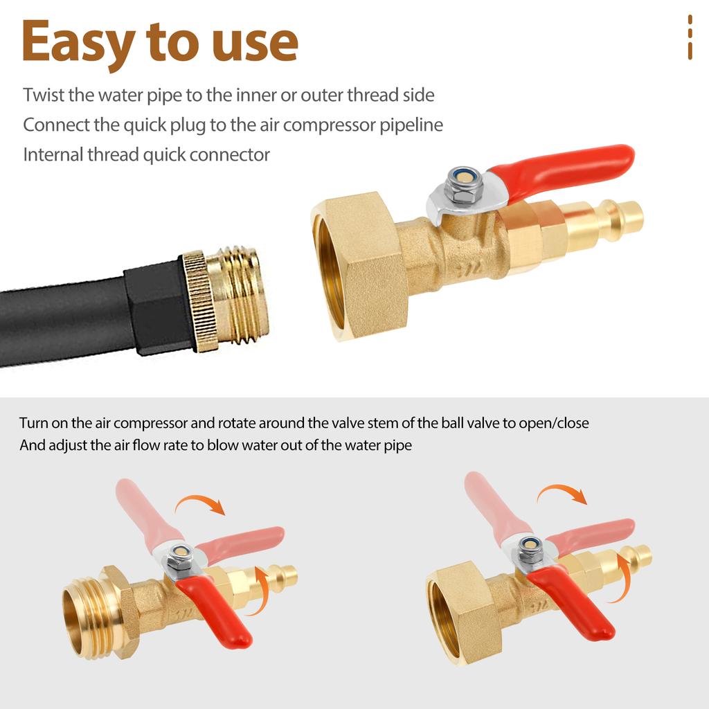 RV Winterize Blowout Adapter Brass Winterizing Quick Adapter with 1/4" Quick Connect Plug and 3/4" Garden Water Hose Threading