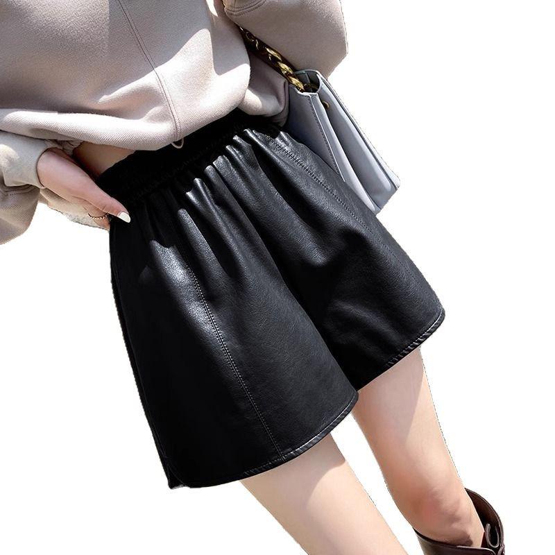 2025 Sleek High-Waist Leather A-Line Shorts: Versatile, Casual, Loose-Fit for Spring & Autumn