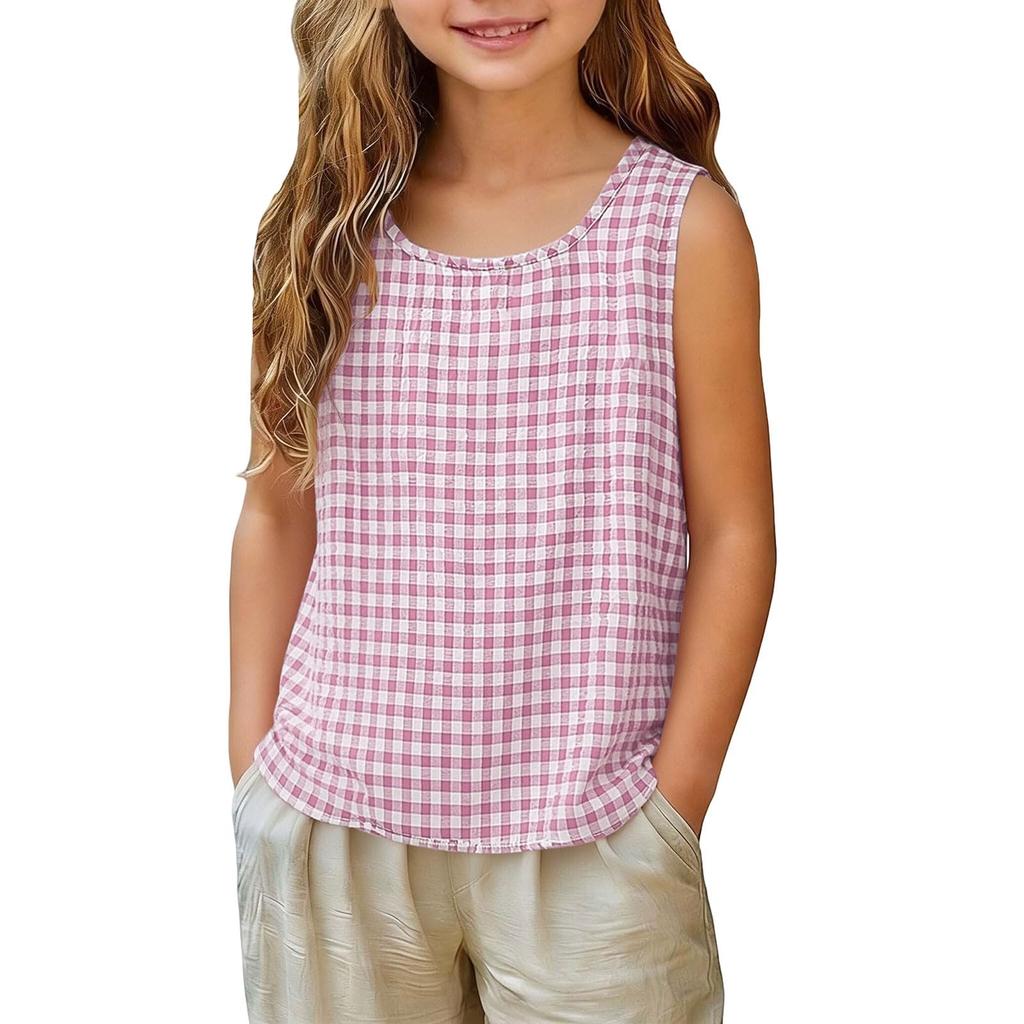 Ärmelloses Tanktop für Mädchen Lässige karierte Weste Leichtes Sommerhemd für Kinder Weicher atmungsaktiver Stoff Bequeme Passform