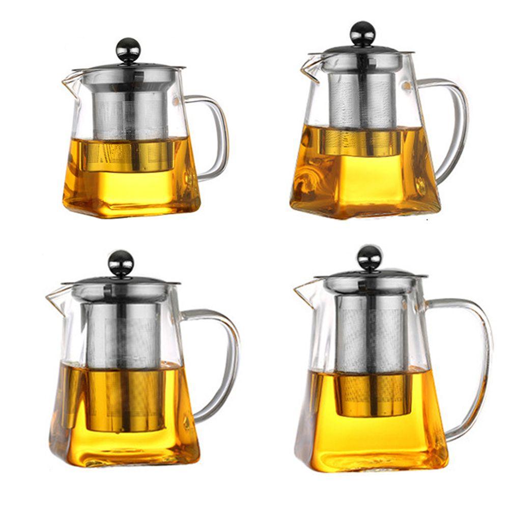 Stainless Steel Tea Strainers Scented Tea Coffee Glass Square Pot with Tea Strainers Kettle Teapot