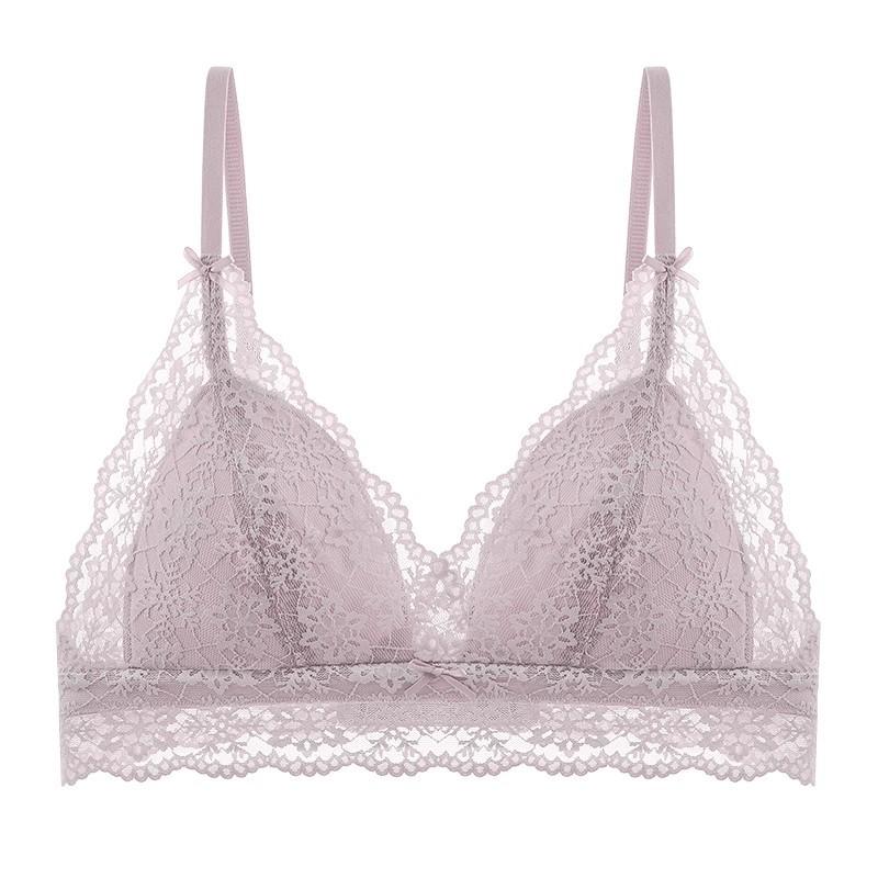 

Light Purple Wireless Lace Triangle Bra With Bow Detail And Adjustable Straps S фіолетовий