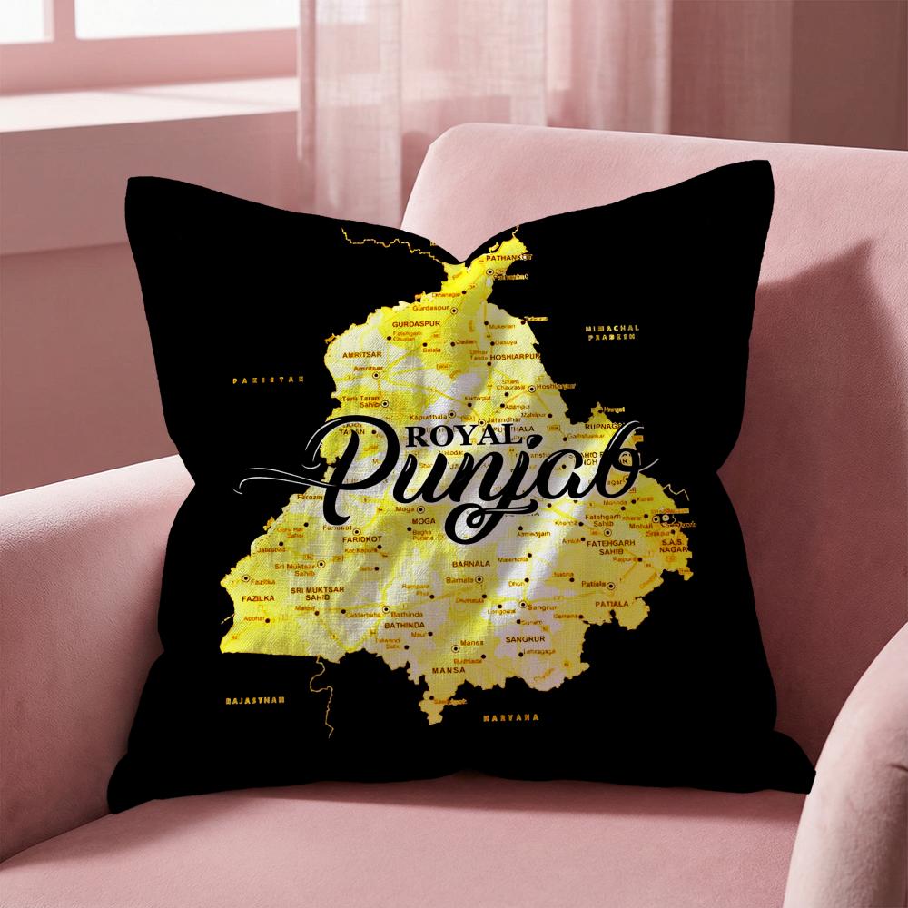 ART Punjab Karte Kissenbezug Mehrzweck-Kissenbezug für Zuhause & Auto - Wendbar, Weich & Langlebig für den täglichen Gebrauch