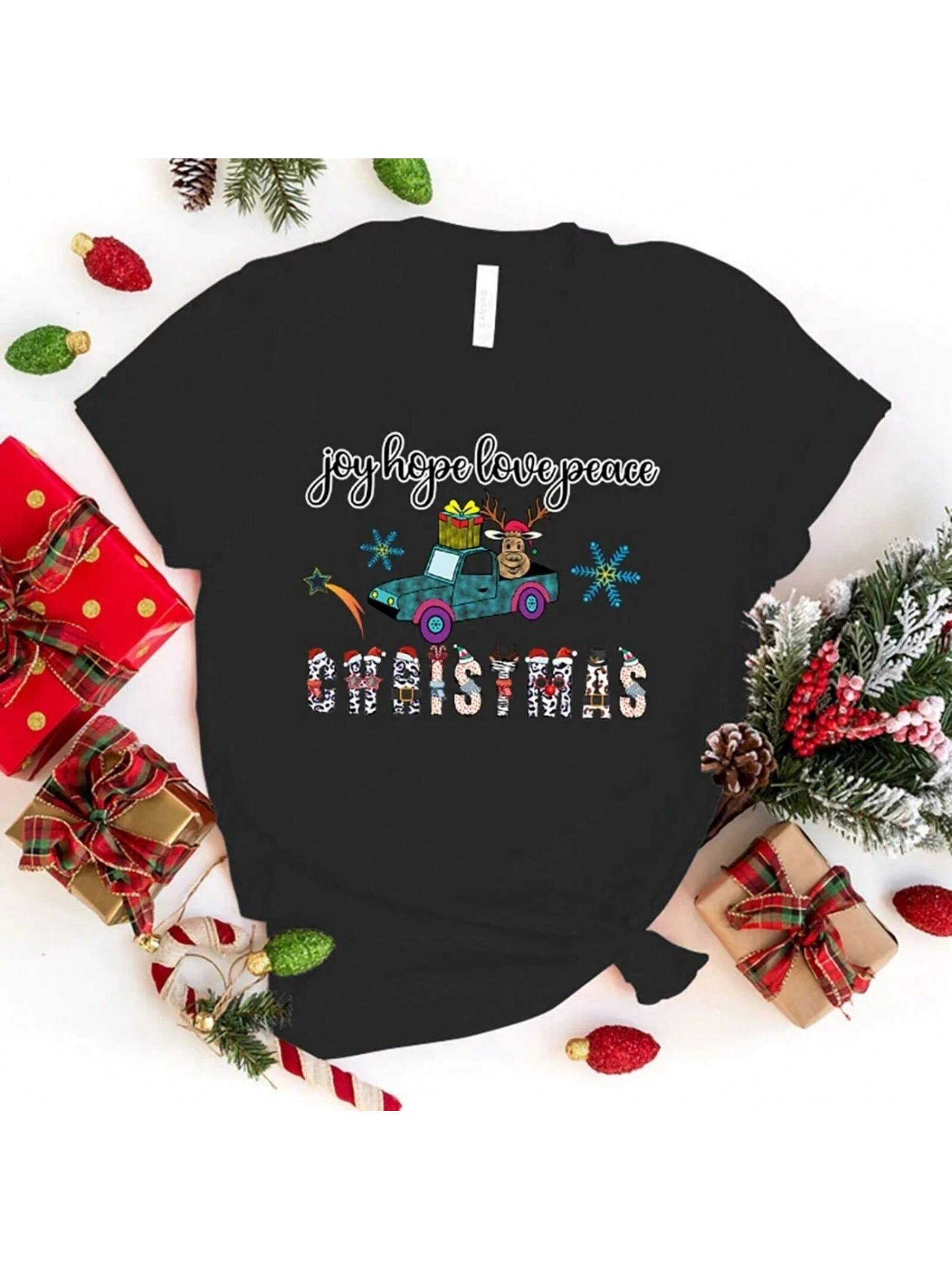 Joy Hope Love Peace Christmas T-Shirt unisex Wounisex T Shirt Cosplay Clothes Streetwear Tee Shirt Plus Size Tops S