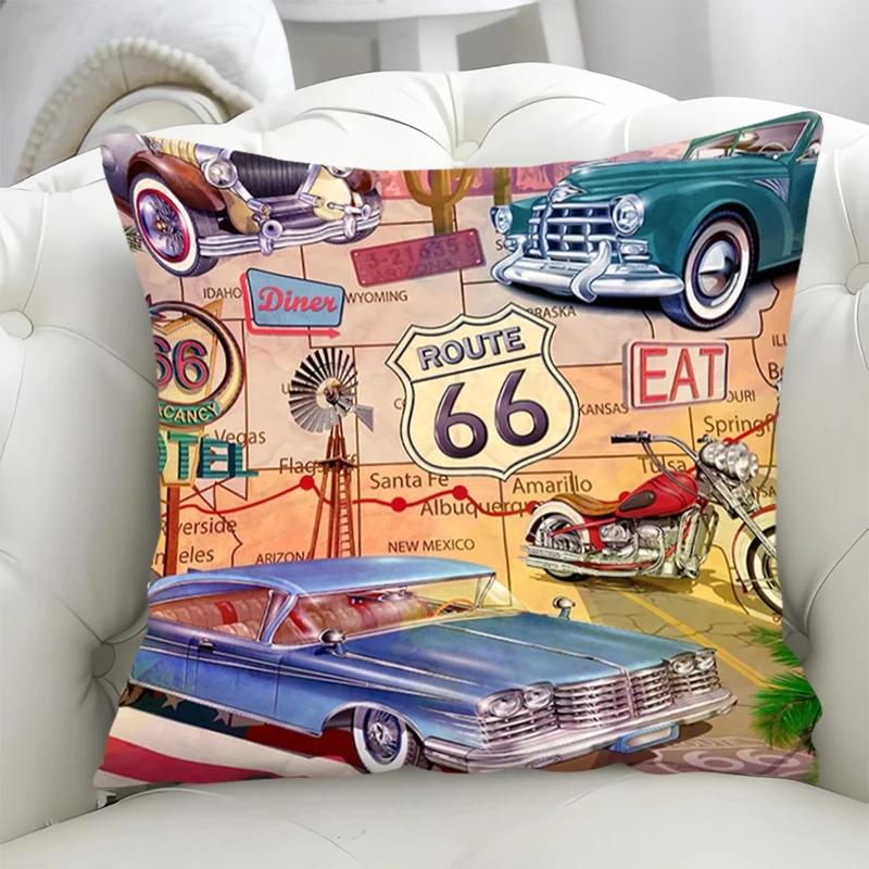 Pillowcase Highway Route 66 Cushion Covers 45x45 Short Plush Fall Decor Duplex Printing Cushions Cover 45*45 Lounge Chairs Sofa