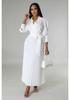 Cross-Border Europe Spring Long Sleeve Polo Collar High Waist Pleated Women's Casual Dress