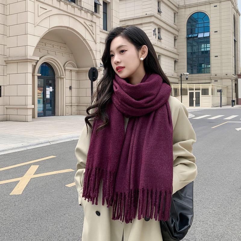 Solid color mink hair scarf light luxury high-end imitation cashmere scarf women's winter Korean men's shawl scarf autumn and winter