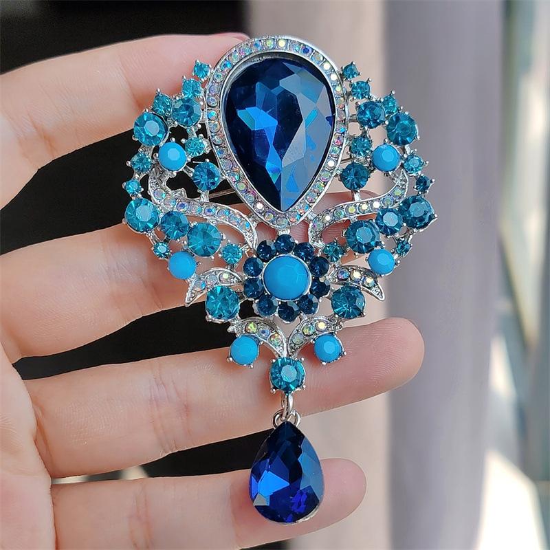 1PC Women's Fashion Charm Full Zircon Crystal Drop Brooch Suitable for Outdoor Dating, Banquet, Party, Festival Gift-8280