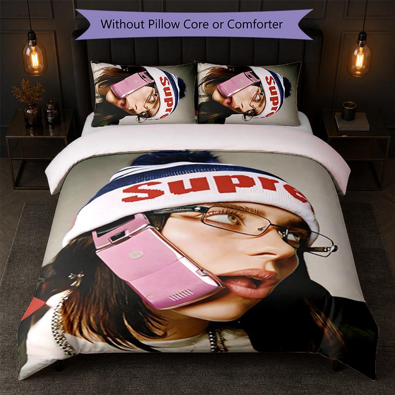 Billie Eilish Print 3Pcs Duvet Cover Set 1 Duvet Cover and 2 Pillowcases Soft Bed Linen For Household Bedroom