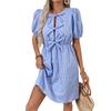 Summer New European and American Romantic Retro Striped Dress round Bow Tie Lace-up Dress