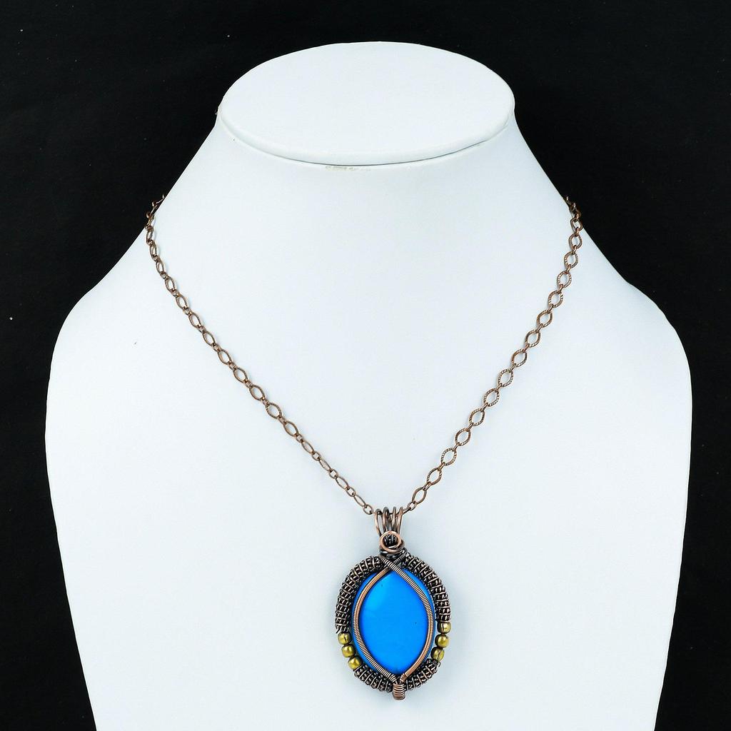 Sleeping Beauty Turquoise Pendant Copper Wire Wrapped Pendant Handmade Pendant Copper Wire Wrap Jewelry Dainty Gemstone Pendant Gift For Mom