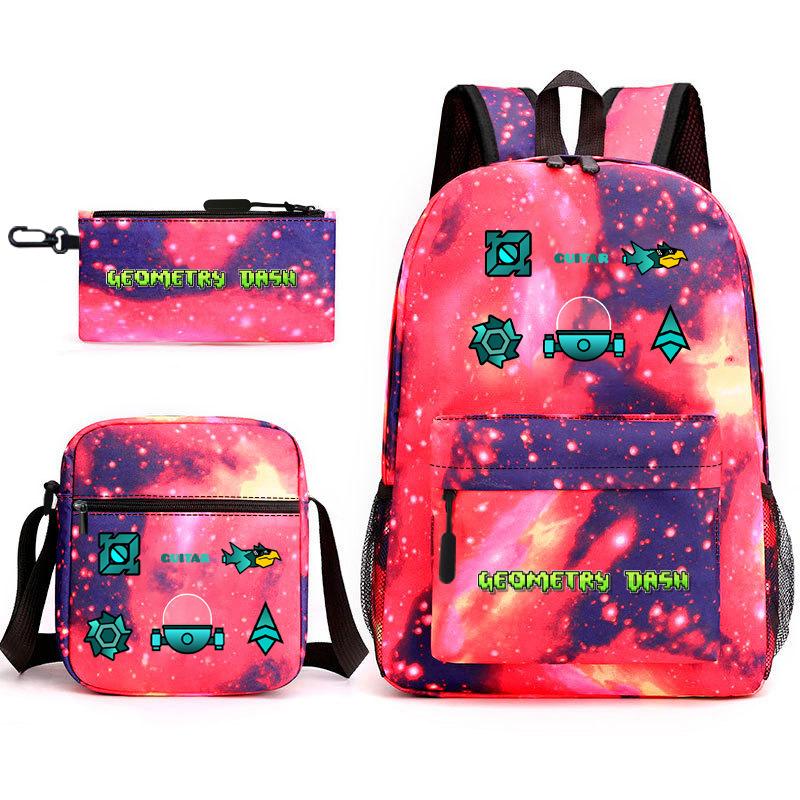 Geometric sprint trend starry sky schoolbag three-piece geometry dash heat transfer personalized backpack leisure bag