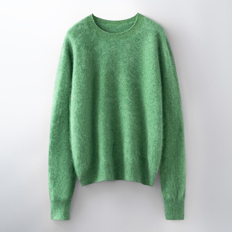 2025 Autumn/Winter Women's Seamless Knit Wool Sweater - Round Neck, Loose Fit, Plus Size, Long Sleeve Top