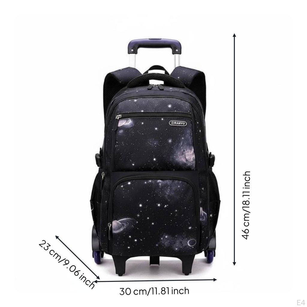 Large Capacity Rolling School Backpack Lightweight Kids Trolley for Students, Travel Black