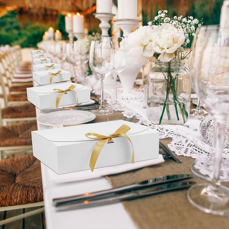 WTEMPO 6PCS 20*20*10CM Creative Bow Paper Boxes Cake Dessert Pastry Packaging Boxes Wedding Festival Party Gift Boxes Solid Color Foldable Gift Boxes