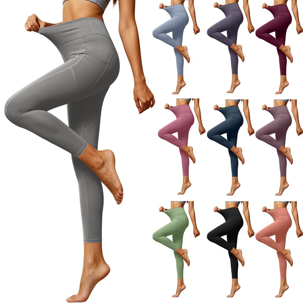 High Waist Seam Pocket Yoga Pants Women Stretch Slim Fit Tummy Control Outdoor 9/10 Length Leggings Sportswear