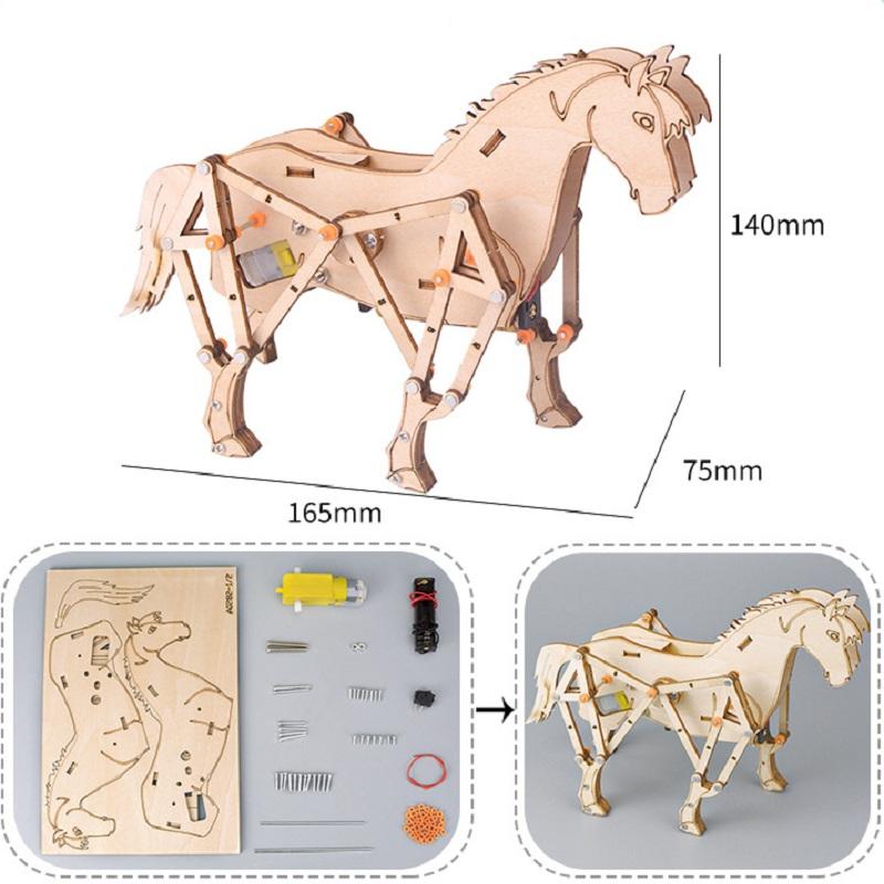 3D Wooden Mechanical Horse DIY Assembly Model Horse Science Puzzle STEM Education Physics Experiment Children's Gift