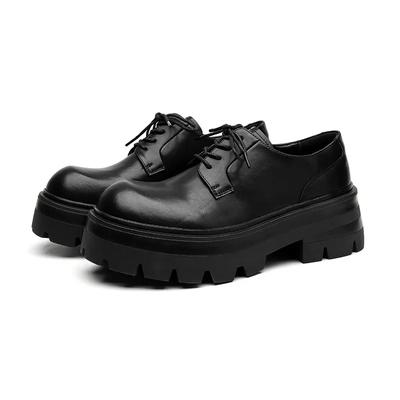 FashionFashion Casual Leather Men's Dress Shoes Big Head British Style Thick Soles Increase Wedding Groom Derby Platform Shoes for Men