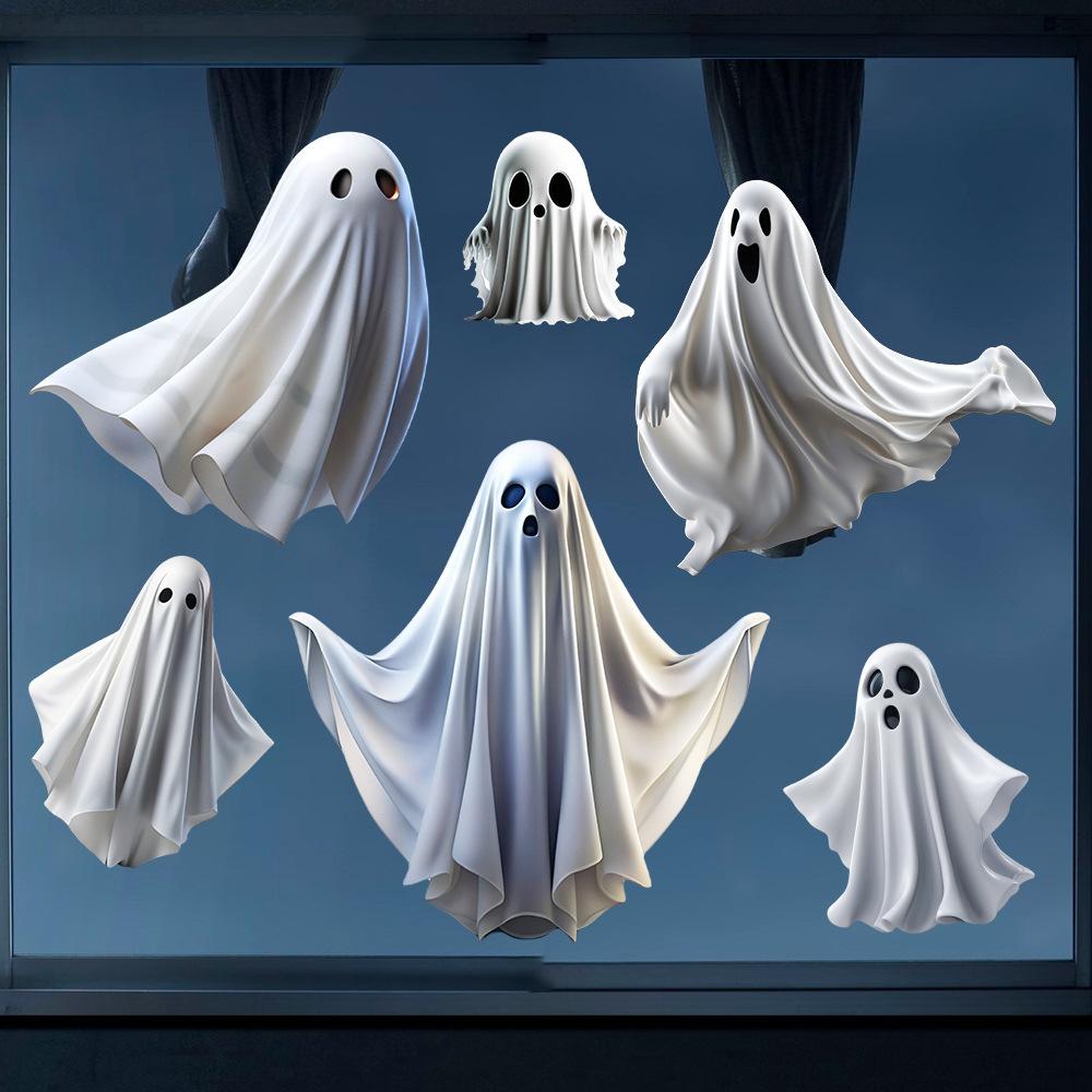 Halloween, White Ghost, Decorative Stickers, Funny Window Stickers, Mall Decoration, Static Stickers, Party Decorations