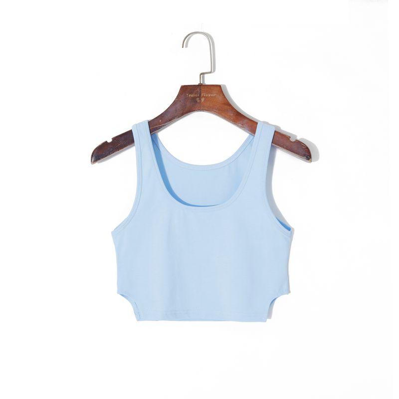 

2025 Summer Women s Clothing K-style Minimalist Pure Color round Neck Pullover Sleeveless Silm Stretch Plaid All-Matching Short Vest Blue S