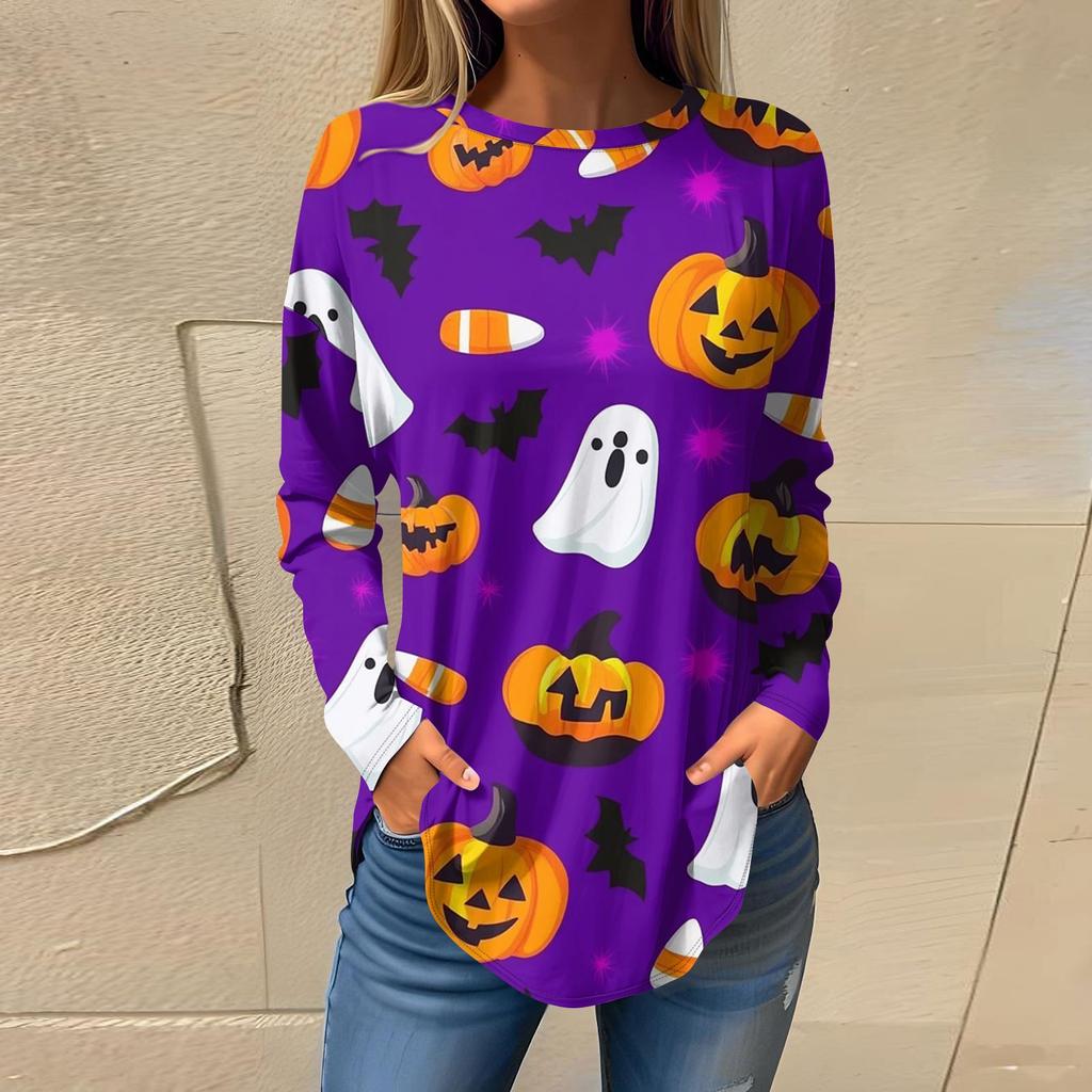 Damesmode Losse Ronde Hals Halloween Print Lange Mouwen T-shirt Top Pullover