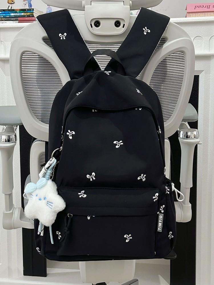 Girls' Versatile Shoulder Bag: Cute Embroidered Bow Backpack for Students and Travel