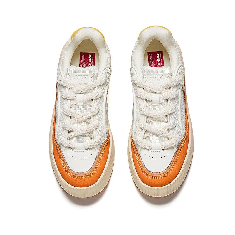 Anta Mousse Low Top Skateboard Shoes Women's Ivory White/Yellow Orange/Classic Umber Gray 122548035-3