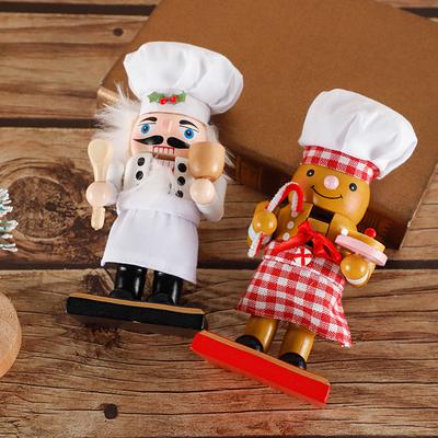 Pack of 2Pcs 17cm Wooden Nutcracker Handmade Figures Chef Gingerbread Man Puppet Festive Collectible Nutcracker Christmas Decor