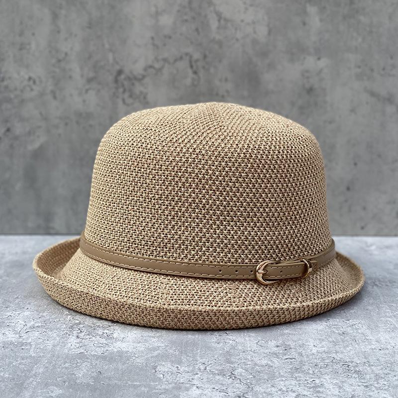 Elegant Curling Small Basin Hat Hollow Breathable Imitation Linen Bucket Hat Dome Casual Hat Children'S Summer Daily