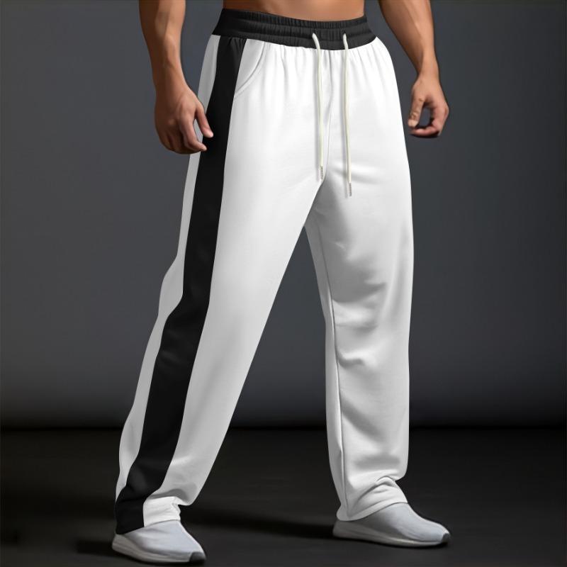 Fashion trousers men's trousers autumn and winter splicing colour collision loose straight drawstring casual trousers men