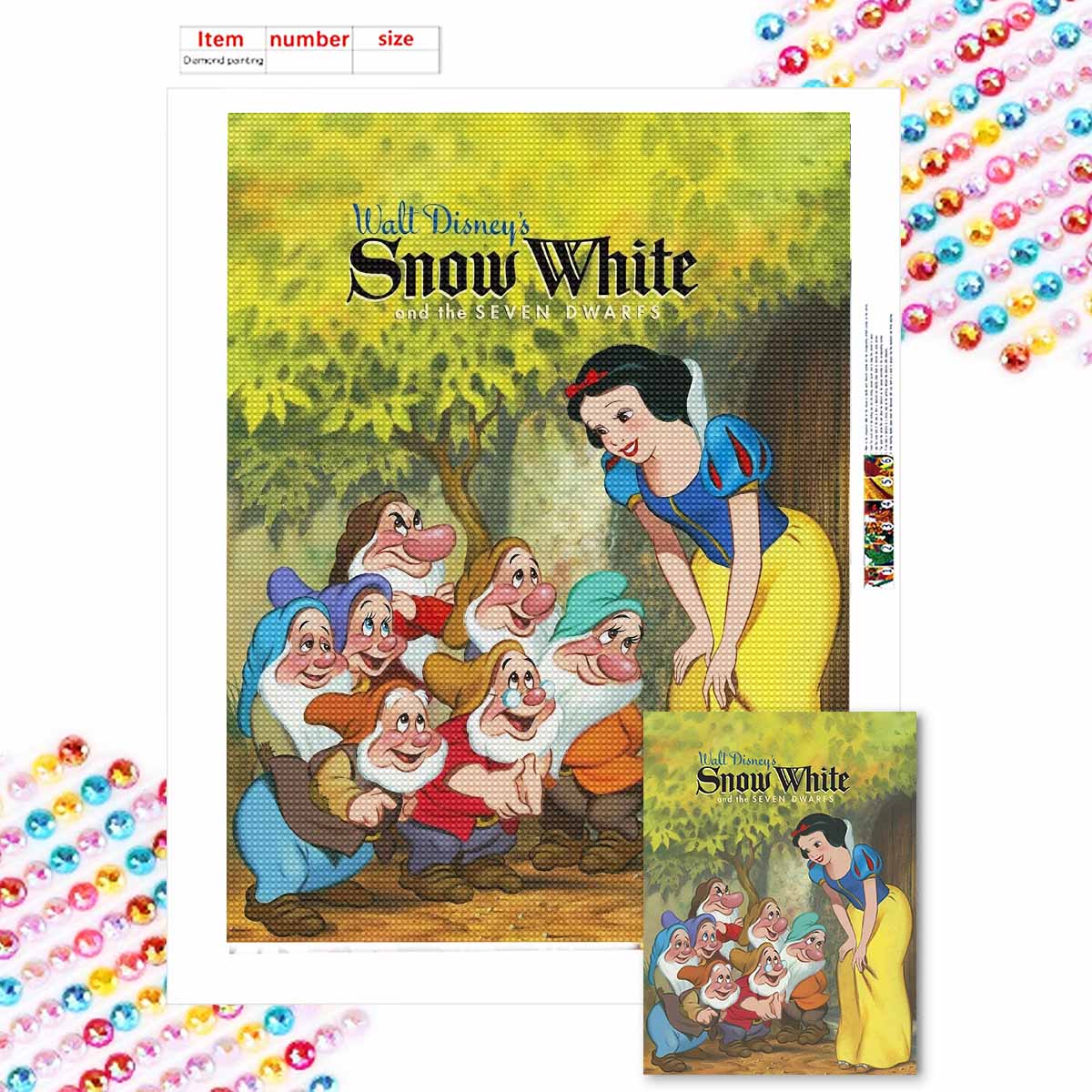 

Полная круглая алмазная живопись Белоснежка и гномы Искусство Стразы Картина Мозаика Сделай сам 5D Вышивка крестом Домашнее украшение Round 20x30cm