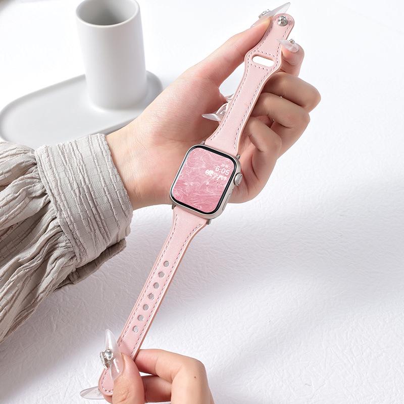 Compatible with Apple iWatch S10, Xiaomi 89Pro, Redmi 4, Huawei GT5: Women's Studded Small Waist Genuine Leather Watch Band