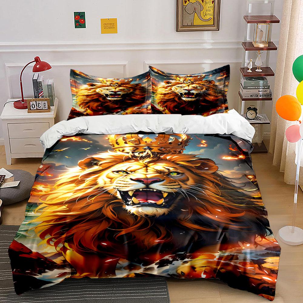 Roaring lion with crown. Bedding sets Duvet cover sets Duvet covers Pillowcases(1*Duvet Cover 2*Pillowcases without duvet insert)