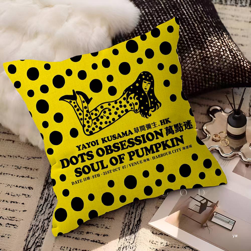

Yellow Dots Yayoi Kusama Pillow Covers Cartoon Sofa Decorative Home Double-sided Printing Short Plush Cute Cushion Cover 30cmx30cm