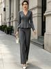 2026 new V-neck linen waist lotus leaf pendulum set European and American commuter long-sleeved two-piece set for women