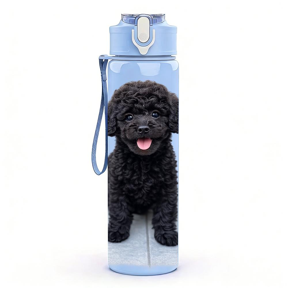 1PC Curly Black Poodle Puppy 750ml Color Plastic Water Bottle Leakproof Flip Straw Lid For Sports Office Home Use