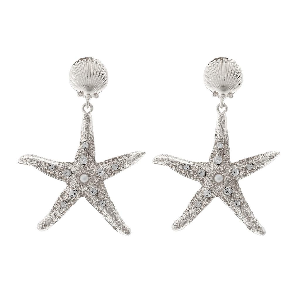 Exaggerated Texture Large Star Shell Drop Earrings for Women Ladies Bohemian Vacation Style Dangle Earrings Jewelry Accessories