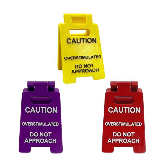 Caution Overstimulated Desk Sign 3D Printed Funny Do Not Approach Sign Desktop Caution Sign Office Warning Sign for Home Office Coworking Space