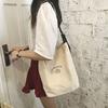 Korean Style Simple Canvas Bucket Bag Synthetic Leather Adjustable Straps Sling Bag For Women Simple Studen Christmas Gift
