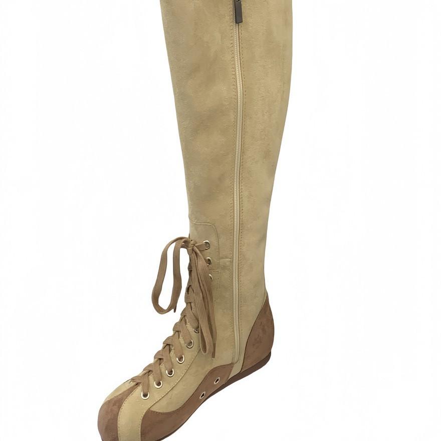 Europe, America 2025 new autumn and winter 2025 suede medium boots round head thick heel Martin boots women's lace-up boots