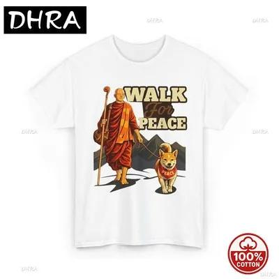 Walk for Peace Buddhist Monk and Shiba Inu Dog Illustration TShirt for Girls Tops Casual Top T Shirts Skater Urban Graphic Tee S