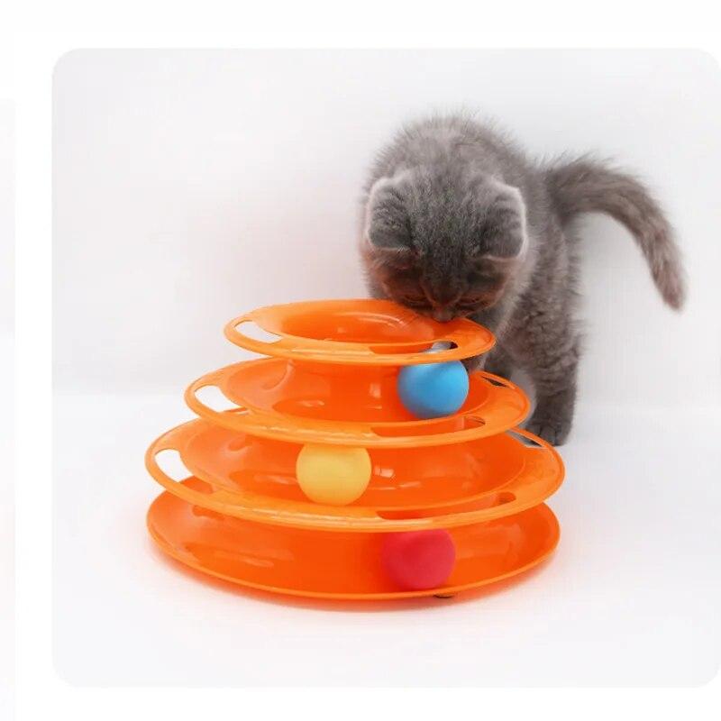 4 Levels Cat Disc Toys Training Amusement Plate Interactive Tower Tracks Cat Intelligence Curious Ball Quadruple Disc Tumble