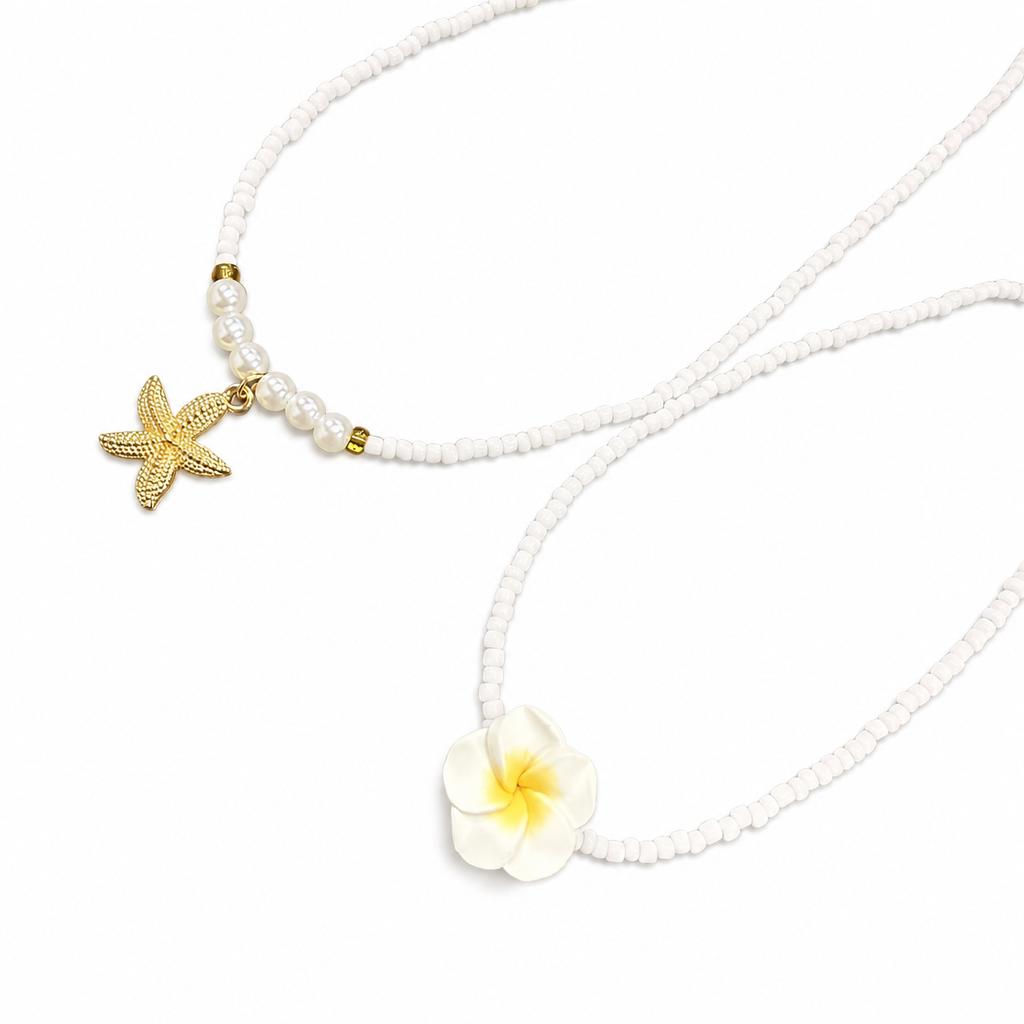 European and American Bohemian Style Soft Pottery Flower Starfish Necklace Versatile Vacation Style Double Layer Stacked Collarbone Chain