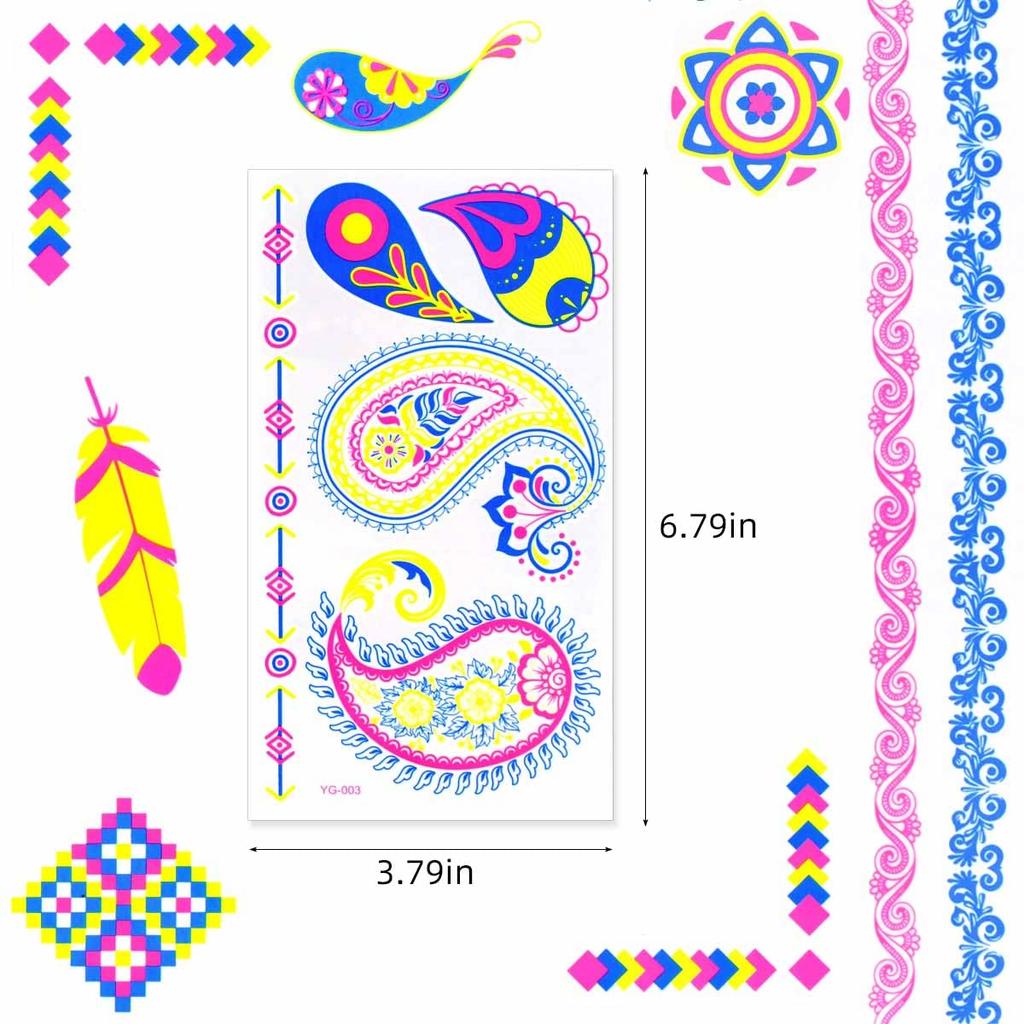 Neon Uv Fluorescent Temporary Tattoo, Waterproof Luminous Fake Tattoo,Bar Ktv Nightclub Makeup Ball