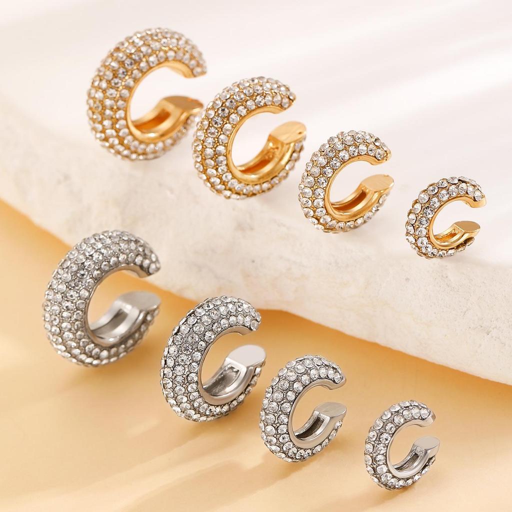 European & American Popular C-shaped Rhinestone Ear Cuff Earrings, No Piercing Needed for Women
