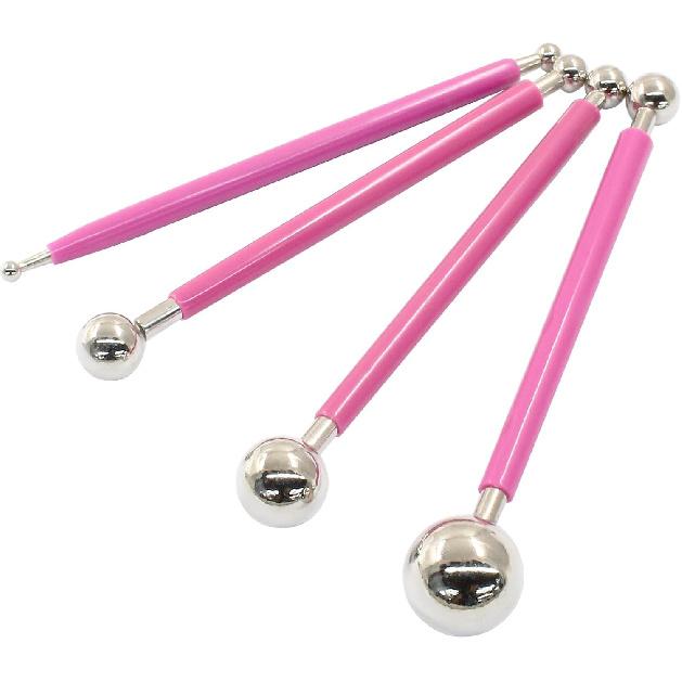 4Pcs Pink Ball Shaped Cake Dotting Tool, 8 Head Fondant Ball Tool Stainless Steel Modeling Ball Tool, Metal Ball Mold Tool for Cake Decoration,