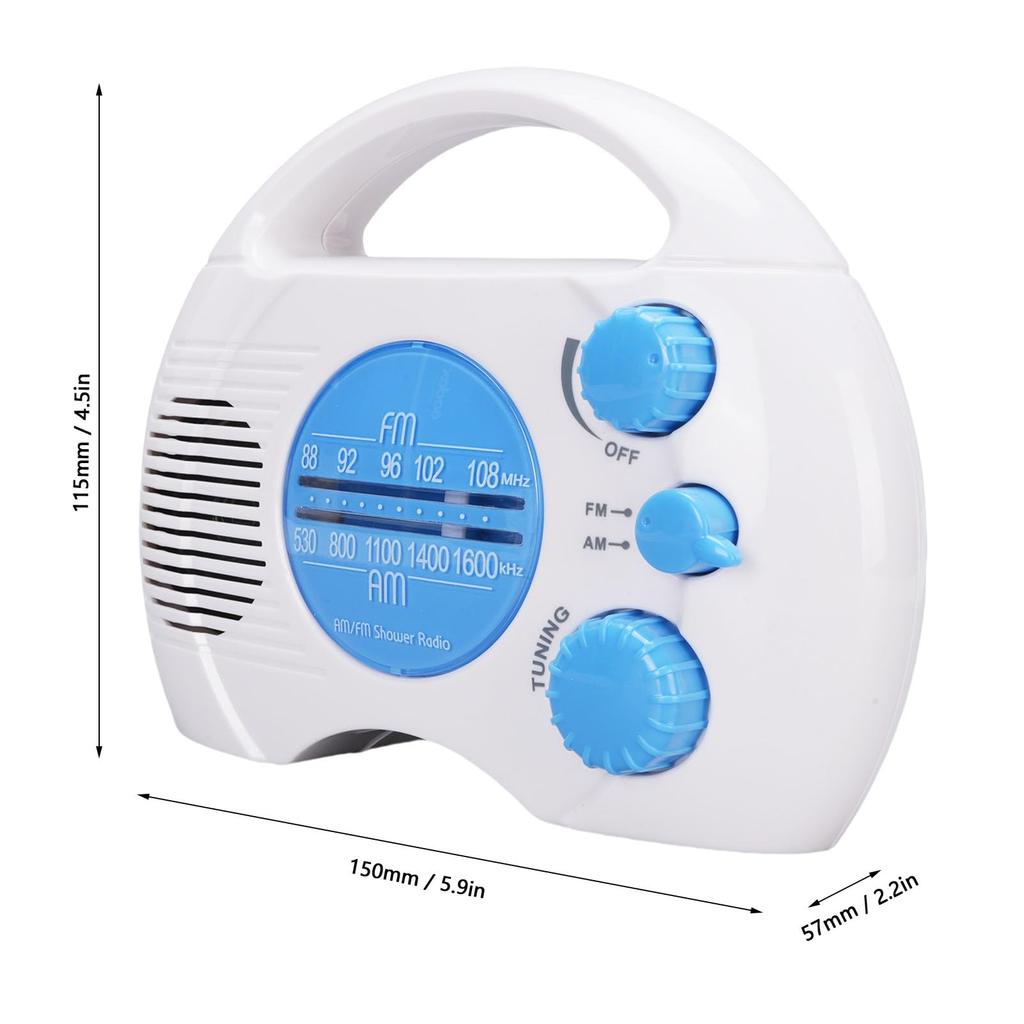 Waterproof Shower Radio, Portable Bathroom Radio with Adjustable AM/FM Volume for Home Hot Tub Bathrooms and Outdoors, Easy Adjustment