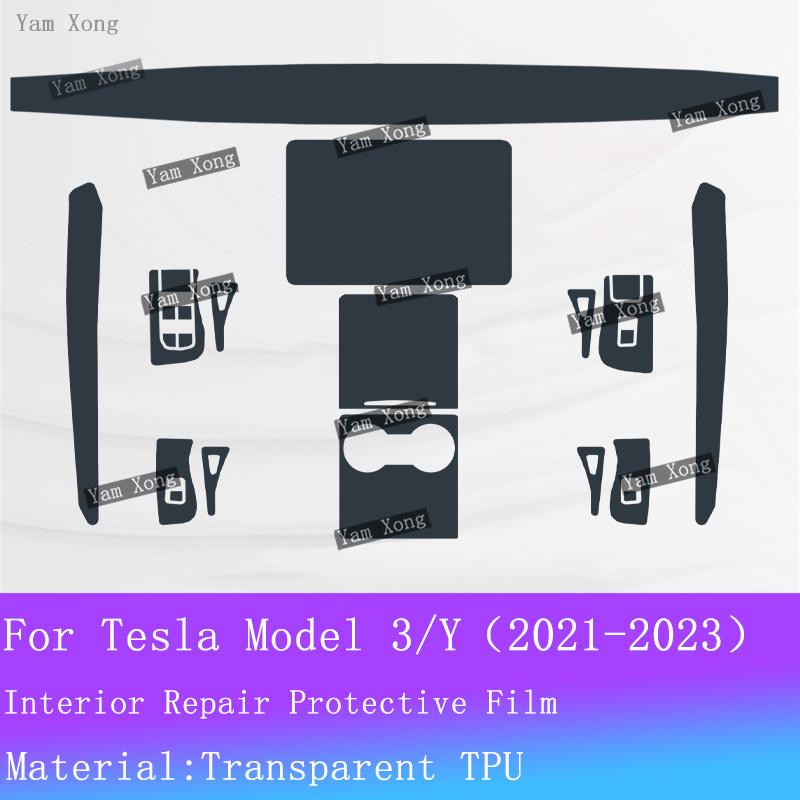 For Tesla Model 3 Y Car Full Set Interior Film Navigation Screen Protection Sticker Gear Panel TPU Transparent Anti-scratch Film