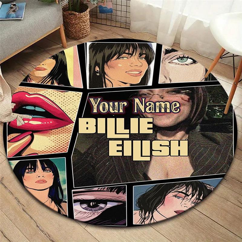 Billie Eilish Custom Name Round Area Rug,Carpet Rug for Living Room Bedroom Sofa Playroom Decor,Non-slip Floor Mat